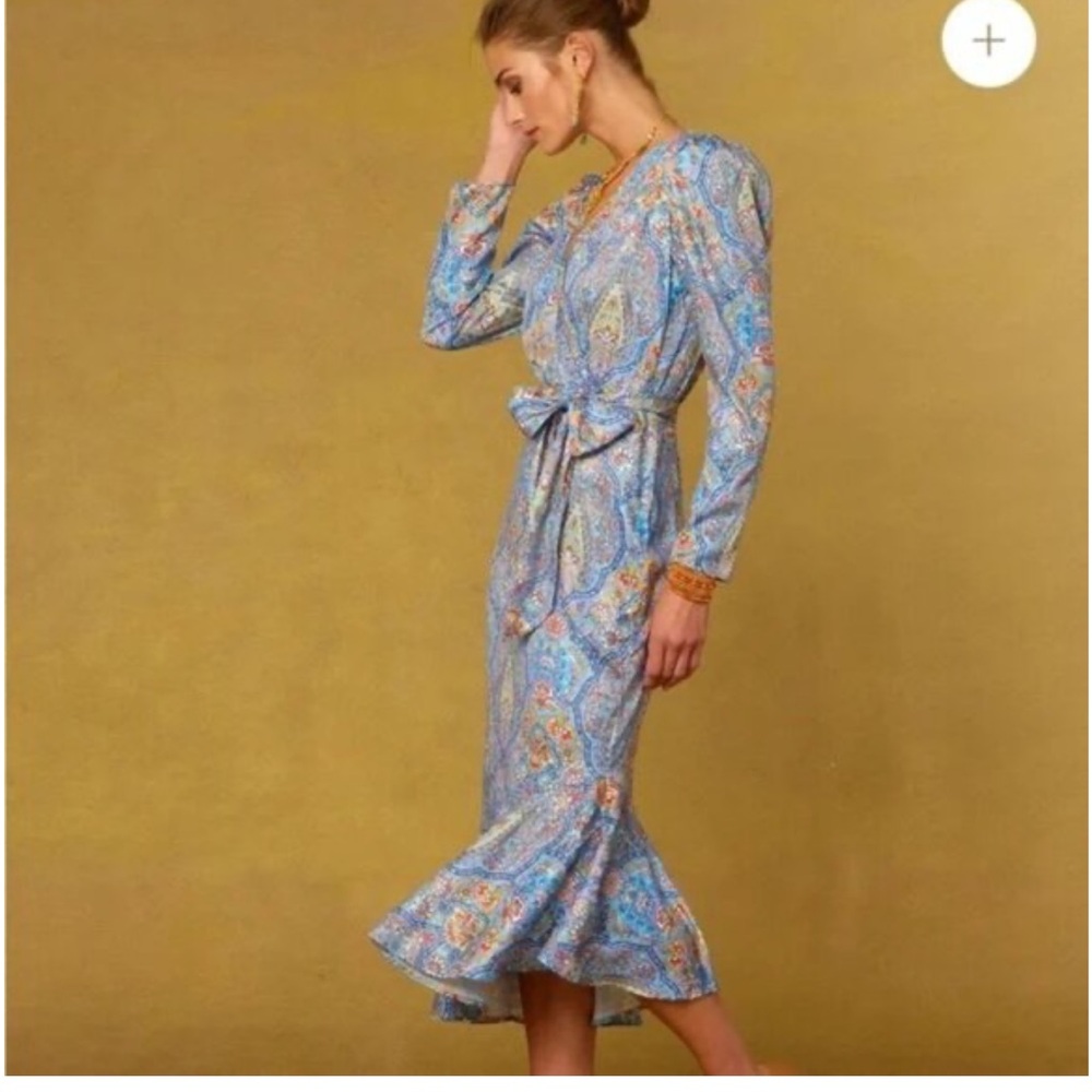 NWT Nicoblu Marielle Midi Ruffle Dress In Kaleidoscope Paisley